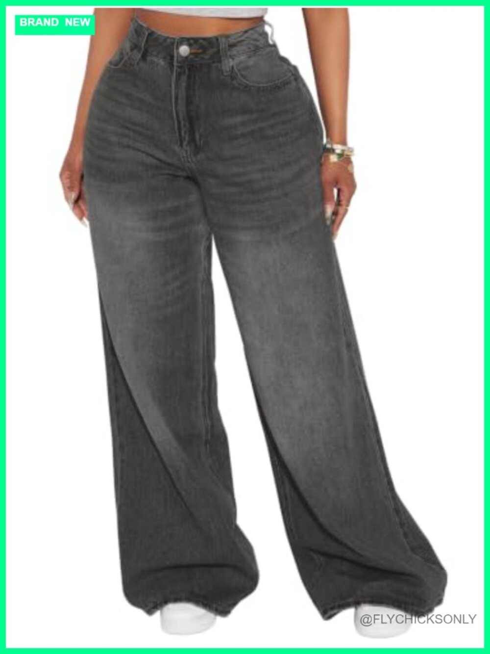 High Waisted Wide Leg Boyfriend Jeans Stretchy Loose Fit Denim Pants
